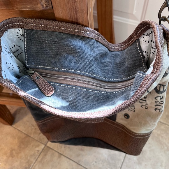 Myra Bag Two-Tone Canvas & Leather Crossbody — Black, Brown & Cream - Picture 6 of 11